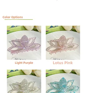 Détails des pinces à cheveux lotus en acétate avec des ornements de strass brillants