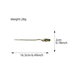 Golden dragon hair stick with green bead and vintage Chinese style dimensions 16.5cm