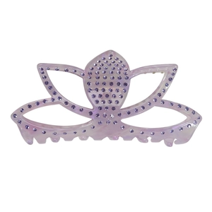Pince à cheveux lotus violette élégante avec strass, accessoire floral minimaliste chic