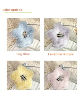Detailed view of plush star hair clips in soft blue, purple, yellow, and pink colors