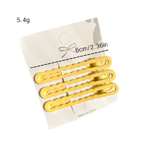 Set of 3 yellow wavy candy-colored hair clips for women, 6cm long with matte resin finish