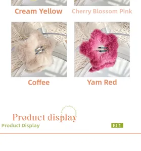 Detailed plush star-shaped hair clips in cream yellow, pink, brown, and red colors