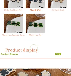 Detail of five cute cat and bear hair clips with smooth enamel finish in various colors