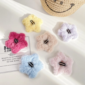 Cute Plush Star Hair Clips Soft Sweet Star Hairpins For Women Girls Autumn Winter Cream Color Star BB Clips Hair Accessories