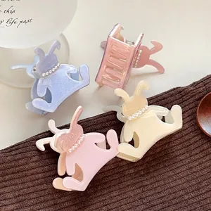 Cute Acetate Bunny Hair Claw Clip With Artificial Pearl Decoration Sweet Glitter Rabbit Hair Clip For Women Girls Hair Accessories