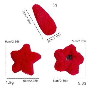 Three-piece set of red plush hair clips including teardrop and star shapes for women