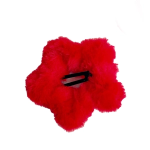 Set of red plush star hair clips with metal BB grips shown on white background