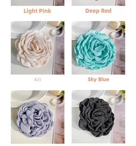 Collage of multi-colored fabric rose hair clips in romantic French style aesthetic
