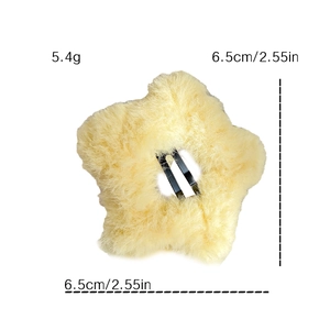 Plush yellow star hair clip for women, 6.5cm diameter with soft faux fur texture