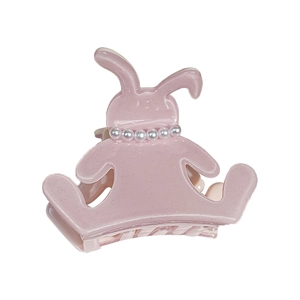 Pink acetate rabbit hair claw clip with pearls and glitter for elegant styling