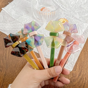 Barrettes à cheveux rétro en acétate avec nœud, motifs marbrés et tons macaron frais