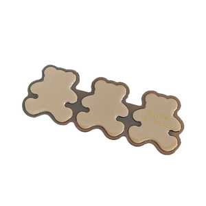 Three bear-shaped acetate hair clip with French golden lettering and brown border