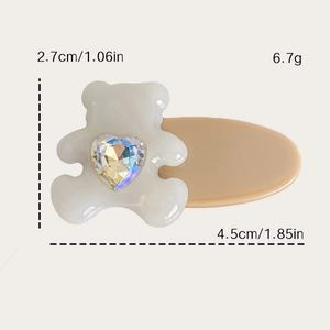 Fermaglio per capelli a orso in acetato con cuore di cristallo, 4,5cm e peso 6,7g