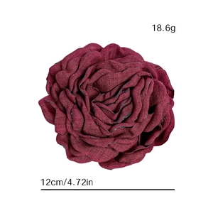 Handmade 12cm dark red fabric rose flower hair clip with realistic burnt edges for women