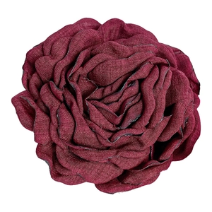 Handmade wine red fabric rose flower hair clip with realistic 3D layered petals