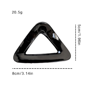 Large black triangle hair claw clip in glossy finish with dimensions 8cm by 5cm