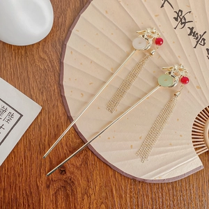 Chinese Dragon Hair Stick Vintage Alloy Tassel Hairpin With Artificial Jade Ancient Hanfu Hair Accessory For Women
