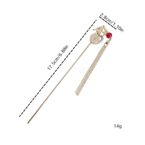Elegant gold dragon hairpin with red bead tassel and measurement details 17.5cm
