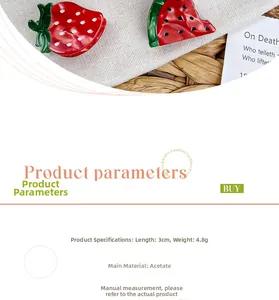 Detailed view of 3cm mini acetate fruit hair clips in strawberry and watermelon shapes