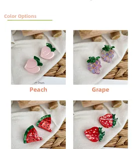 Detailed close-up of cute mini acetate fruit-shaped hair clips in various fruit patterns
