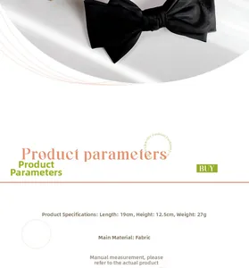 Detailed dimensions of large black satin bow hair clip measuring 19cm by 12.5cm