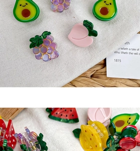 Mini fruit cellulose acetate hair claws with colorful avocado and peach designs