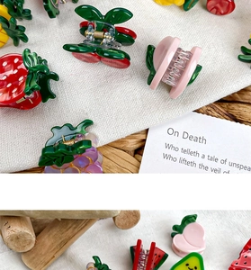 Mini fruit acetate hair clips featuring strawberry peach and watermelon patterns