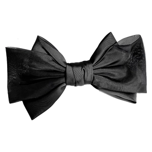 Elegant black satin and organza bow hair clip for women featuring French luxury style