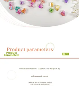 Détail de mini pinces à cheveux colorées de 1,5 cm montrant la taille et le poids de 0,9 g