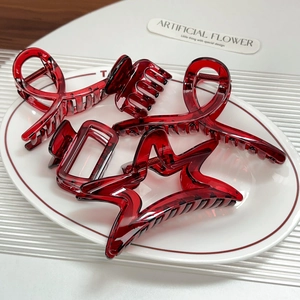 French Style Burgundy Red Translucent Acrylic Hair Claw Clip Elegant Geometric Shark Hair Clip Accessory For Women