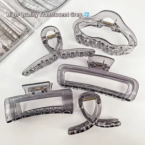 Minimalist Large Transparent Grey Hair Claw Clip For Women Ins Style PC Geometric Shark Clip Thick Hair Accessories