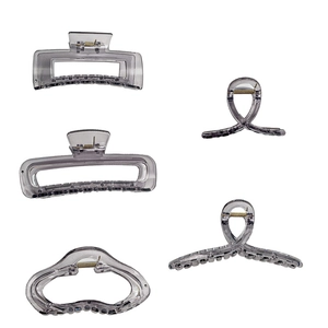 5-piece set of transparent grey hair claw clips in various shapes for women's styling