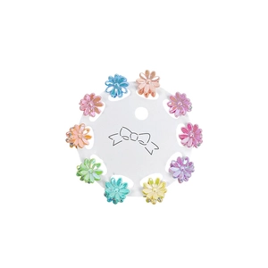 Lot de 10 mini-pinces à cheveux irisées en forme de fleurs pour filles sur carte