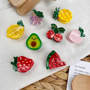 Mini Fruit Hair Clips Acetate Acrylic Small Jaw Clips Cute Strawberry Watermelon Cherry Pineapple Peach Lemon Hair Accessories For Women Girls Kids