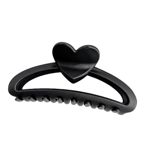 Pince à cheveux cœur noir mat de grande taille pour cheveux épais, design minimaliste