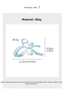 Detailed view of the hollow alloy butterfly hair claw with precise dimension measurements