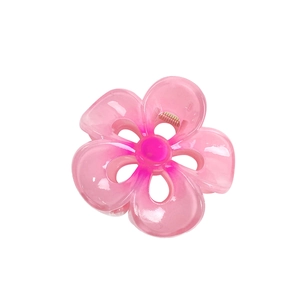 Pince à cheveux fleur de frangipanier rose avec dégradé et ressort argenté