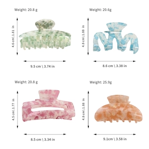 Pastel candy color hair claws with marble texture in four different stylish shapes