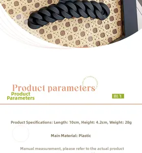 Detail view of 10cm matte black chain hair claw clip with size and weight parameters