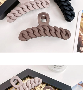Close-up of matte chain hair claw clips in morandi tones with strong metal spring