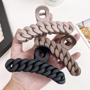 Three-piece minimalist matte chain claw clips in black, mocha, and cream colors
