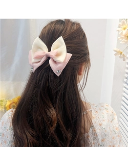 Détail d'un nœud papillon en tulle bicolore orné de strass en forme de cœur étincelant