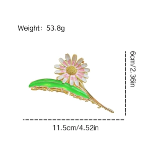 Daisy alloy hair claw clip with pink enamel flowers and gold metal frame for women