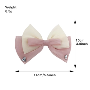Barrette à nœud multicouche en maille rose et beige avec strass en cœur et dimensions
