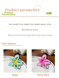 Détail des pinces à cheveux fleurs de 7,7 cm en plastique dégradé cyan et rose