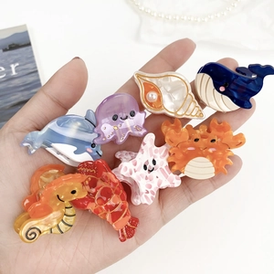 Barrettes mignonnes en acétate en forme d'animaux marins, dauphin, poulpe, coquillage