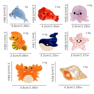 Lot de 8 mini barrettes en acétate aux formes d'animaux marins comme dauphin et étoile