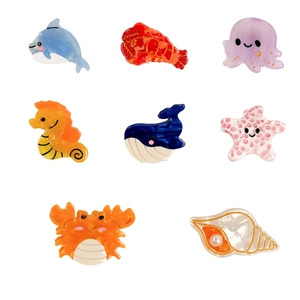 Lot de 8 pinces à cheveux en acétate animaux marins incluant dauphin homard et étoile de mer