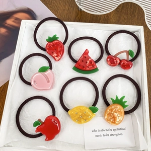Chouchous en Acétate en Forme de Fruits pour Femmes Filles Fraise Pastèque Pomme Ananas Citron Cerise Pêche Strass Élastiques à Cheveux