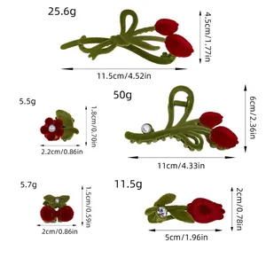Tableau des tailles pour pinces à cheveux tulipe floquées et barrettes à fleurs en rouge